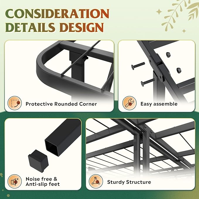 WLIVE Foldable Full Bed Frames, Metal Platform Bed Frame Full Size with Heavy Duty Steel Slats, No Box Spring Needed, Easy Assembly, No Noise, Black
