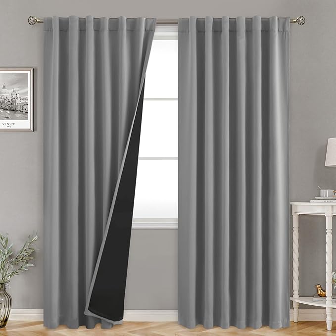 BGment Full Blackout Curtains with Thermal Insulation Liner Curtains 90 Inches Long, Rod Pocket and Back Tab Double Layer Room Darkening Window Curtain for Bedroom(52 x 90 Inch, 2 Panels, Dove Grey)