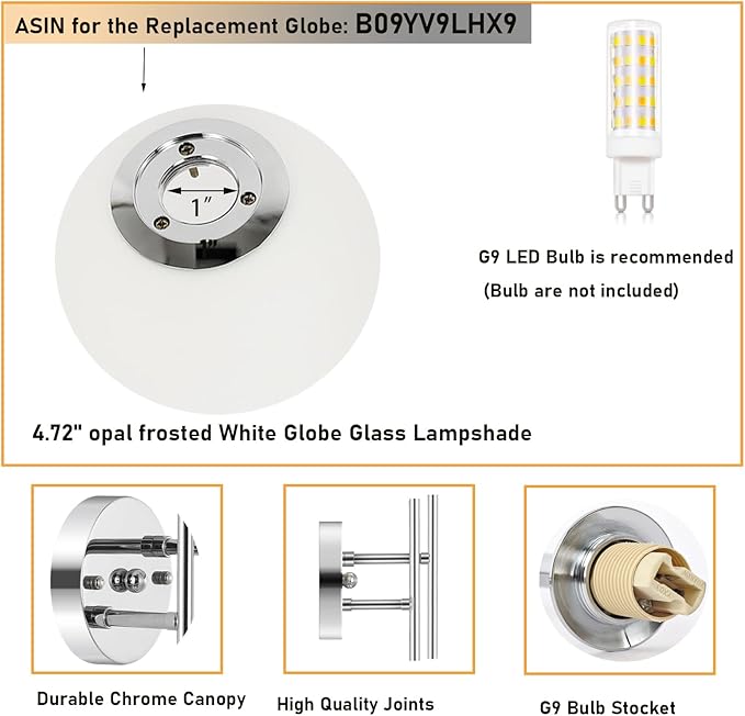 Modern Chrome Wall Sconce, 7.5" W x 20" H, G9 Base, Fully Dimmable, Ideal for Bathroom, Kitchen, Living Room, Office