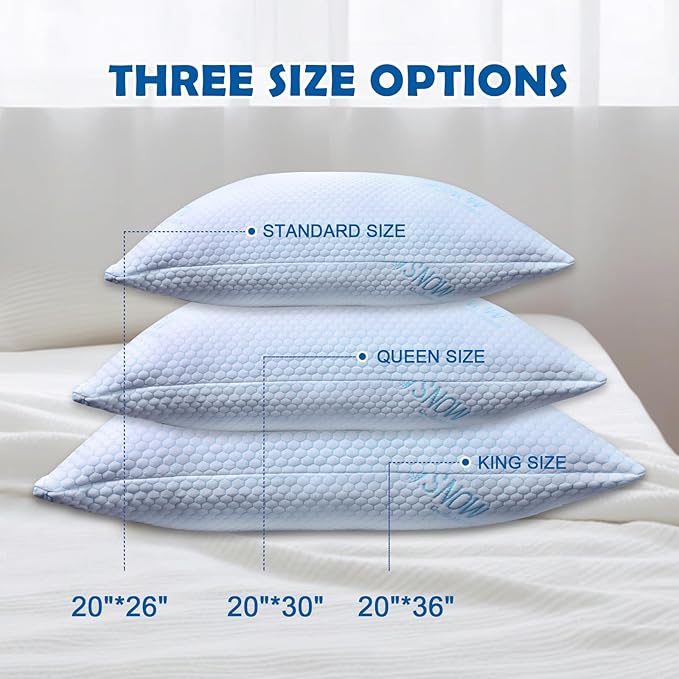 Cooling Pillows Queen Size Set of 2 - Shredded Memory Foam Cold Pillows That Stay Cold Soft Pillow for Sleeping, Adjustable Bed Pillow for Side, Back, and Stomach Sleepers