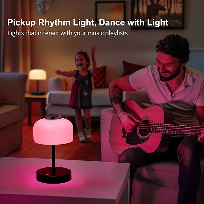 Oneach 9" Cordless Table Lamp, Portable Rechargeable Battery Powered Lamp, 3 Color Temperatures and 7 RGB Colors, Small Touch Mushroom Lamps for Bedroom Restaurant Cafe Bar Patio