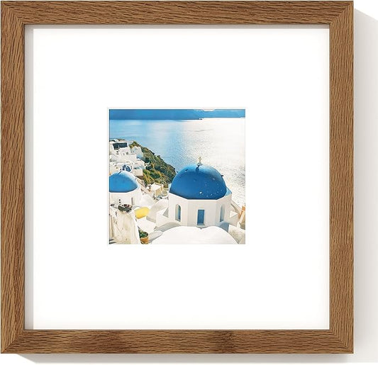 Axeman 8 x 8 Photo Frame | Solid Oak Wood 8x8 Picture Frame With Mat For 4x4 | 8 By 8 Picture Frame | 8x8 Wood Picture Frame | Plexiglass And Hanging Hardware Included | Walnut