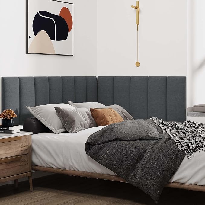 IFNOW Upholstered Wall Mounted Headboard, 3D Soundproof Wall Panels Peel and Stick for Twin Size, Reusable and Removable Tufted Bed Headboard in Black (6 Panels, 10" x 24")