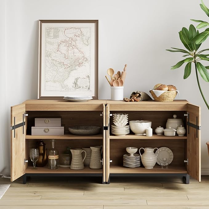 WAMPAT Modern TV Stand for TVs up to 120 Inches, 4-in-1 Media Console with Adjustable Shelves and 6 Drawers, TV Cabinet for Living Room or Bedroom, Oak