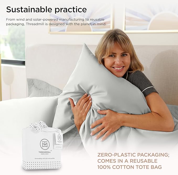 Threadmill Luxury Supima Cotton Sheets, 1000 Thread Count Soft 100% Cotton Hotel Quality King Bed Sheet Set, 4 Pc Light Grey