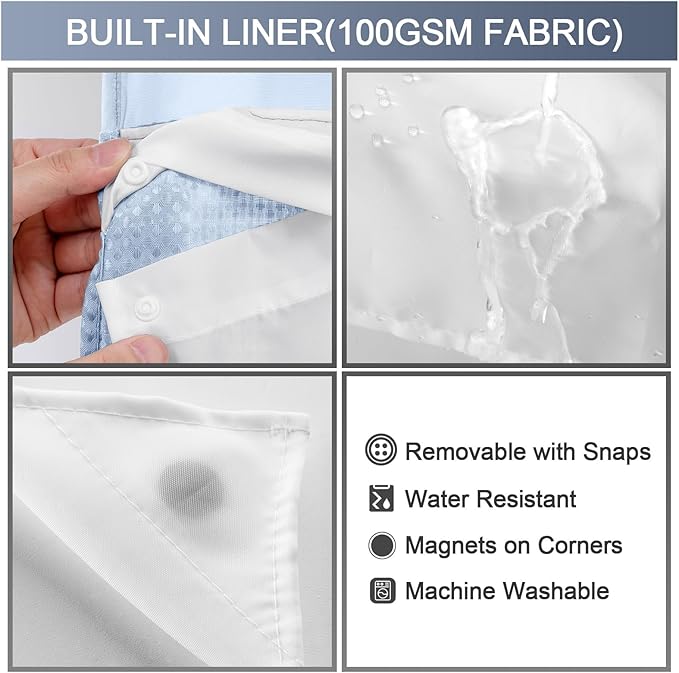 YellyHommy No Hook Shower Curtain with Snap in Liner Set Less Time Waffle Shower Curtain for Bathroom (Mist Blue, 81" L x 72" W)