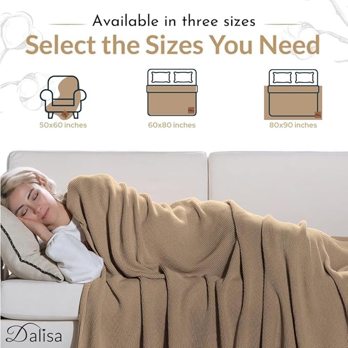 Dalisa 100% Organic Turkish Cotton Throw Blanket - GOTS Certified, Cozy - Perfect for Couch, Bed, and Home Decor - Boho Vintage Knit Alina (Mocha Meringue, 50x60)