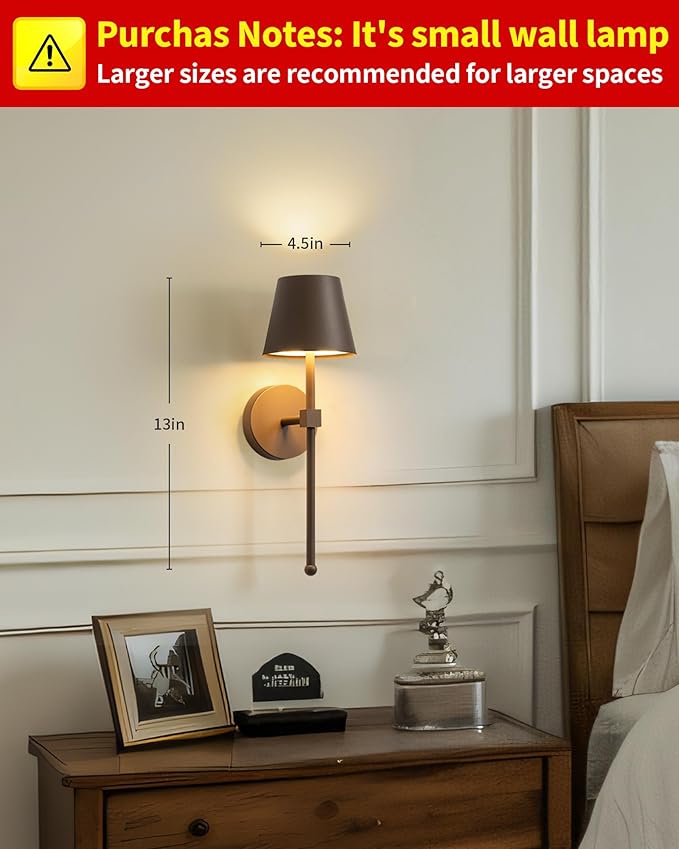 KDG Cordless Wall Sconces Set of 2, Wireless 5200mAh Rechargeable Battery LED Wall Lamps, Wall Lightings for Wall Painting, Outdoor, Garden, Living Room, Bedside, Hallway, Gifts, Night Light (Brown)