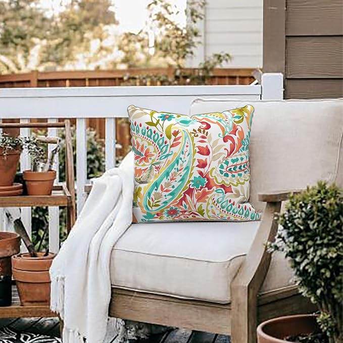 LVTXIII Outdoor/Indoor Throw Pillows, Decorative Patio Accent Pillows, Fluffy Water Repellent Garden Cushions for Home Patio Coach Sofa Use, 16×16 Inch, Pack of 2, Pretty Paisley