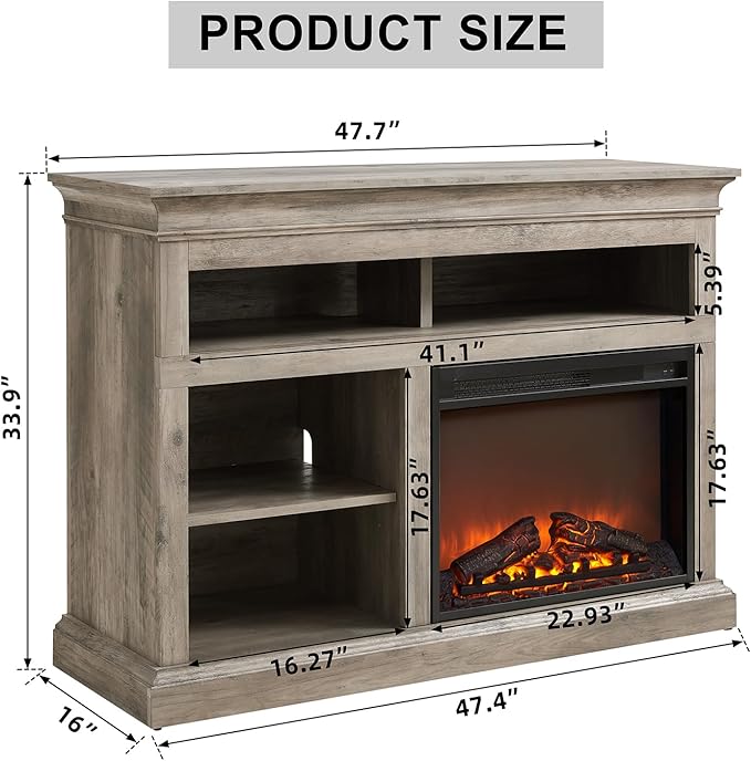 Fireplace TV Stand for TVs Up to 65 Inches, Farmhouse Entertainment Center with 23" Fireplace & LED Lights, Rustic Media Console with Sliding Barn Door and Open Shelves