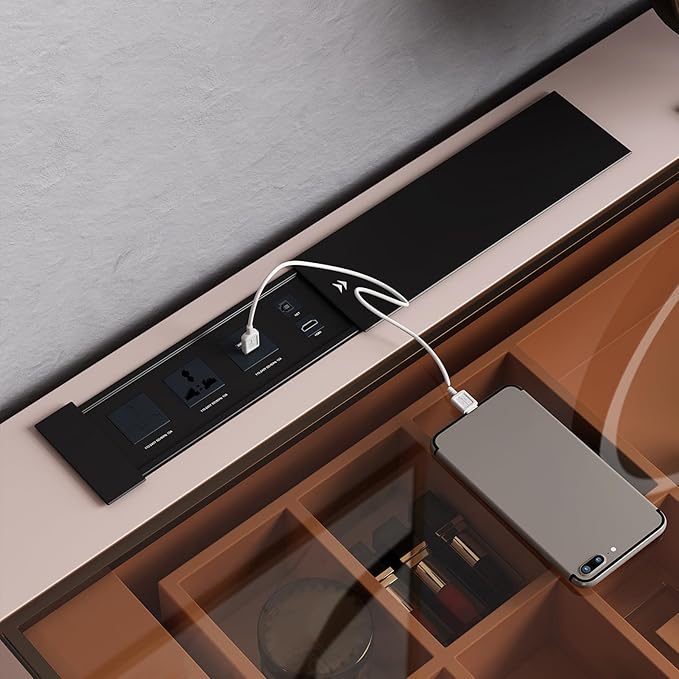 Larits Makeup Vanity with Stool, Very Easy to Assemble, Dressing Table in one, Super Storage with LED Light Vanity Mirror with ash Full Solid Wood upholstered Vanity Stool (Pale Pink, 47 in)