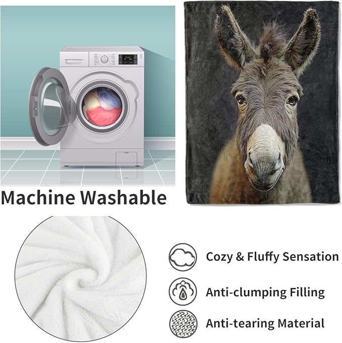 Donkey Flannel Blanket, Donkey Gifts, Animal-Themed Blanket for Women, Soft Lightweight Throw Blankets for Bed Home Travel Decor 60" x 80"