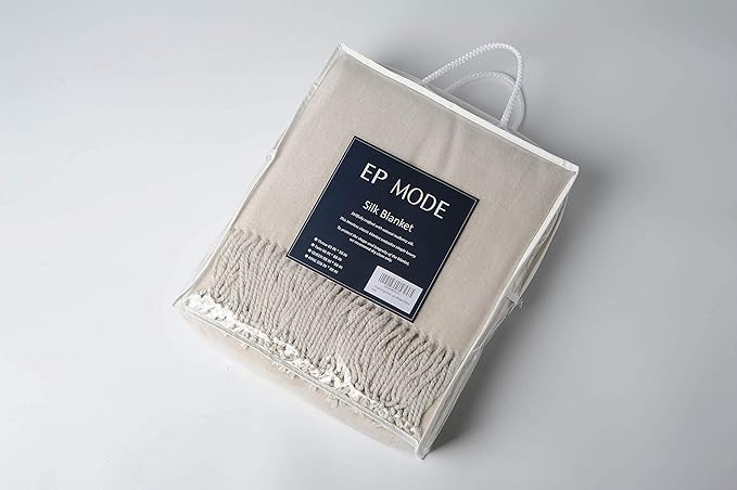 EP Mode Fringed Mulberry Silk Throw Blanket for Sofa (Whisper White)