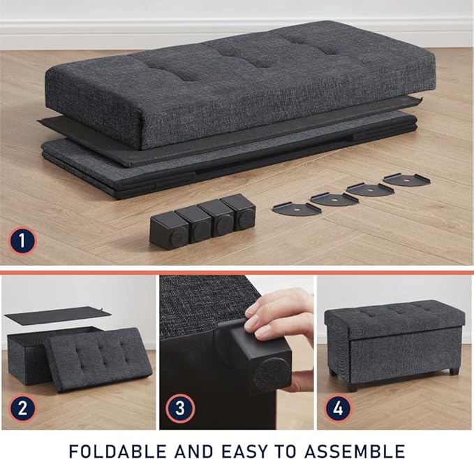 Ornavo Home 30 Inch Storage Ottoman, Large Storage Bench, Ottoman with Storage with Legs, Foot Rest Stool, Bedroom Bench - Black