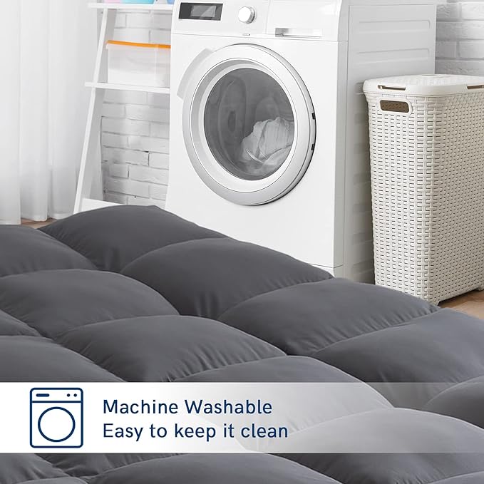 ELEMUSE Queen Grey Mattress Topper for Back Pain, Extra Thick Mattress Pad Cover, Plush Soft Pillowtop with Elastic Deep Pocket, Overfilled Down Alternative Filling