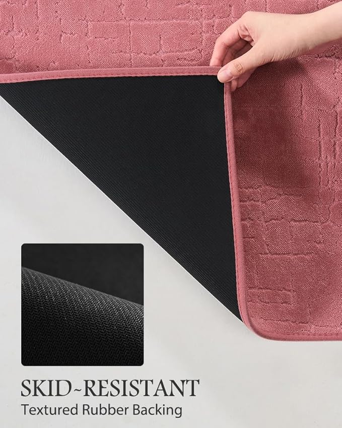 AMOAMI-Bath Mat-Absorbent Quick Dry Bathroom Floor Mats-Washable Rubber Backing Bath Mats for Bathroom Rugs Fit Under Door-Bath Rug for in Front of Sink Bathtub Shower Room, Pink 20''x32''