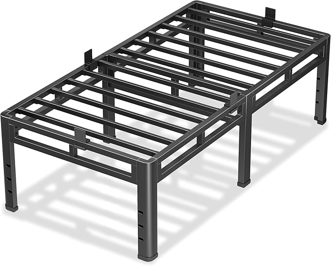NKZ 22 Inch Twin Size Bed Frame, Metal Bed Frame & Box Spring 2 in 1 Platform with Round Corner Legs, 4000Lbs Heavy Duty Metal Frame, Mattress Slide Stopper, Headboard Hole, Noise-Free, Easy Assembly