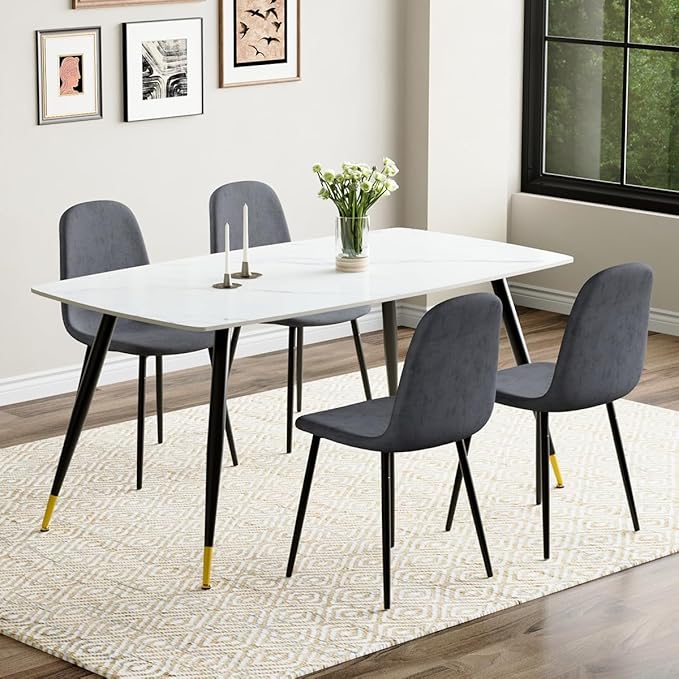 Dining Table Set for 4, Dining Room Table Set for 4, Sintered Stone Kitchen Table Top and Modern Chairs Set of 4 for Kitchen Dining Living Room