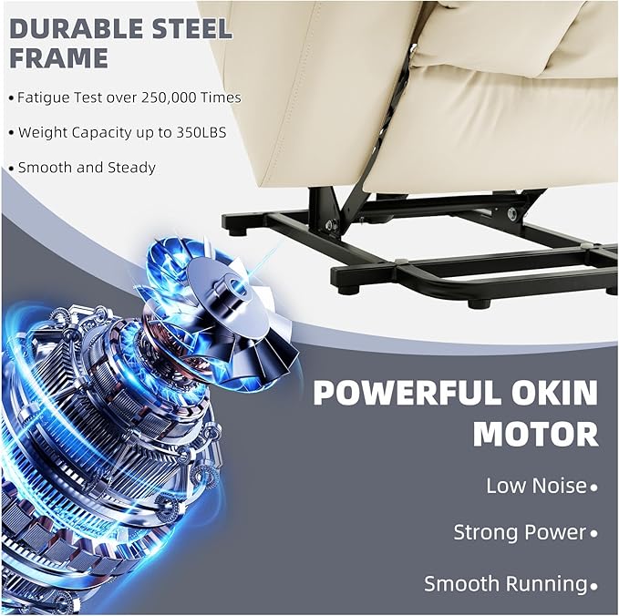 Power Lift Recliner Chair for Elderly, Electric Recliner Chairs for Adults with Massage and Heat, Cup Holders, Remote Control, USB Ports, Side Pockets, Leather (Beige)