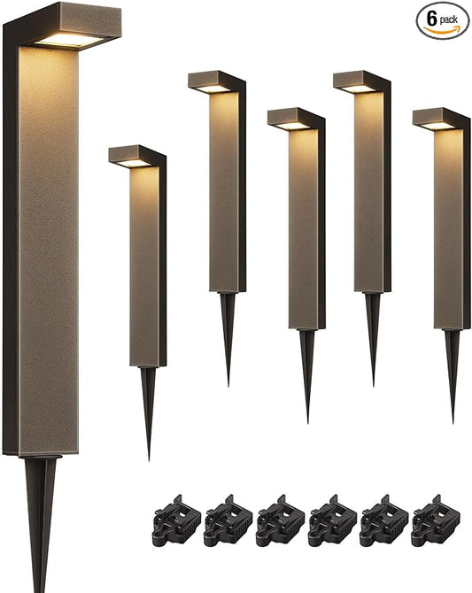 EDISHINE Low Voltage Landscape Lighting, 3.2W 3000K 50,000Hrs Electric LED Pathway Lights Wired, 12V Waterproof Outdoor Landscape Path Lights, Modern Aluminum Housing for Driveway Garden, 6Pack