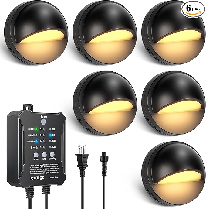 Low Voltage LED Deck Lights Kit, IP67 Waterproof Fence Lights with Transformer Timer and Photocell Sensor, Warm White Outdoor Landscape Step Lighting for Garden, Walkway, Stair Post Railing 6 Pack