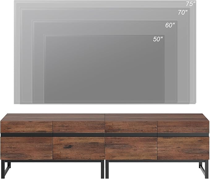 WAMPAT 2 in 1 Modern TV Stand for TVs up to 75 inch, Wood TV Entertainment Center TV Console with Storage Cabinets and Metal Base, Media TV Console for Living Room,Brown