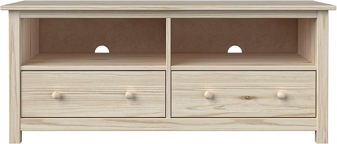 Handcrafted Solid Oak TV Stand Entertainment Center - Elegant Unfinished Media Console with Spacious Storage Drawers & Open Shelves - Sturdy Wood Cabinet Fits TVs up to 55 Inches