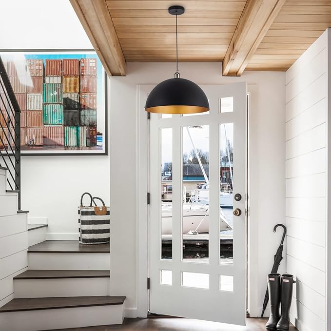 Vintage Pendant Light,Industrial pendant light,chandelier17.72 "Industrial Dome Pendant Light black and gold finish lighting fixture line length 78.74" Kitchen island, bedroom, hallway,farmhouse