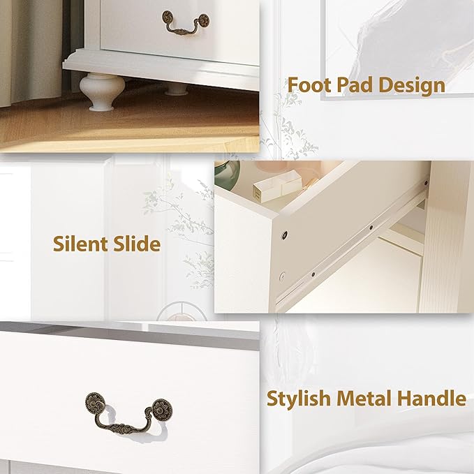 GAOMON 9 Drawers Dresser for Bedroom, Wooden Chest of Drawer with Large Drawers & Metal Handles for Bedroom, Living Room, Hallway, White & Brown