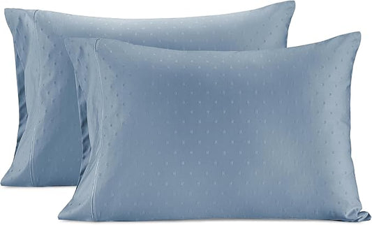 LANE LINEN Pillow Case Covers King, Set of 2, 100% Egyptian Cotton Sateen, Soft Cool & Smooth 1000 Thread Count Pillow Cases - Swiss Dot - French Blue