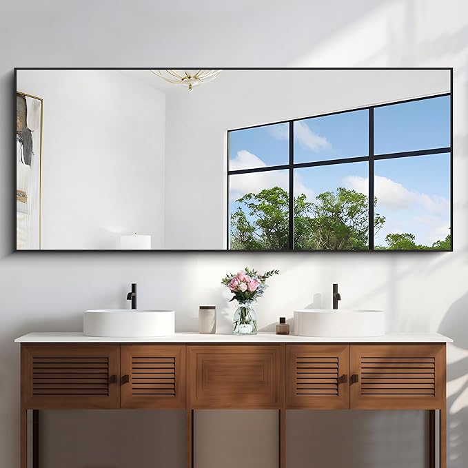 KOCUUY 72x30 Inch Large Black Wall Mounted Mirror,Aluminum Framed Decorative Rectangular Bathroom Mirror for Wall Over Sink,Vanity Mirror for Bedroom Living Room Bathroom,Functional Oversized Mirror