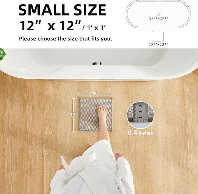 Small Bathroom Rugs, Non Slip Washable Bath Rugs Super Absorbent Bathroom Rug Thin Quick Dry Low Pile Bath Mats, Beige 12"x12"