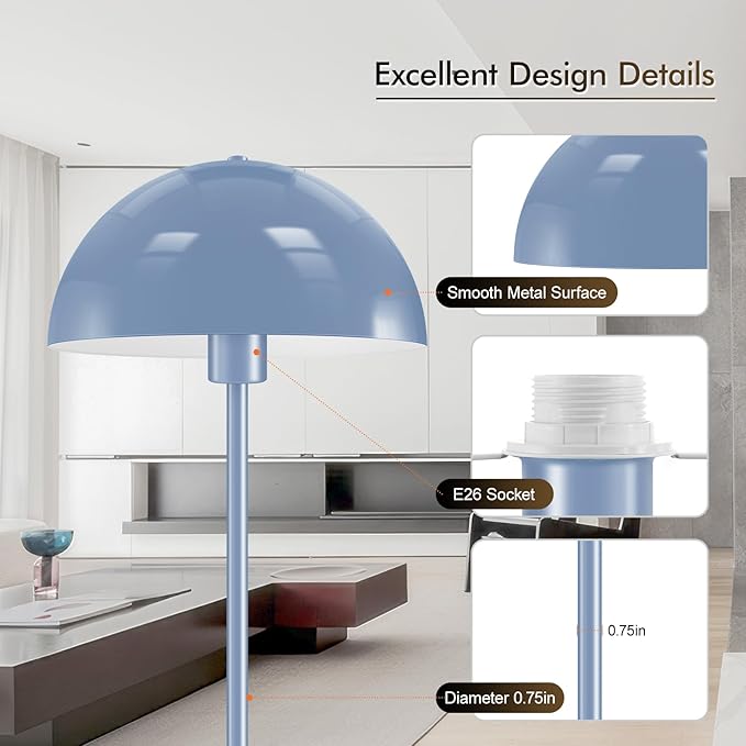 Floor Lamp, Industrial Blue Floor Lamps for Living Room, 65.6in Standing Lamp, Retro Mushroom Dome Shade, Whole Metal, E26 Socket, Mid Century Modern Floor Lamp for Bedroom/Office,No Bulb