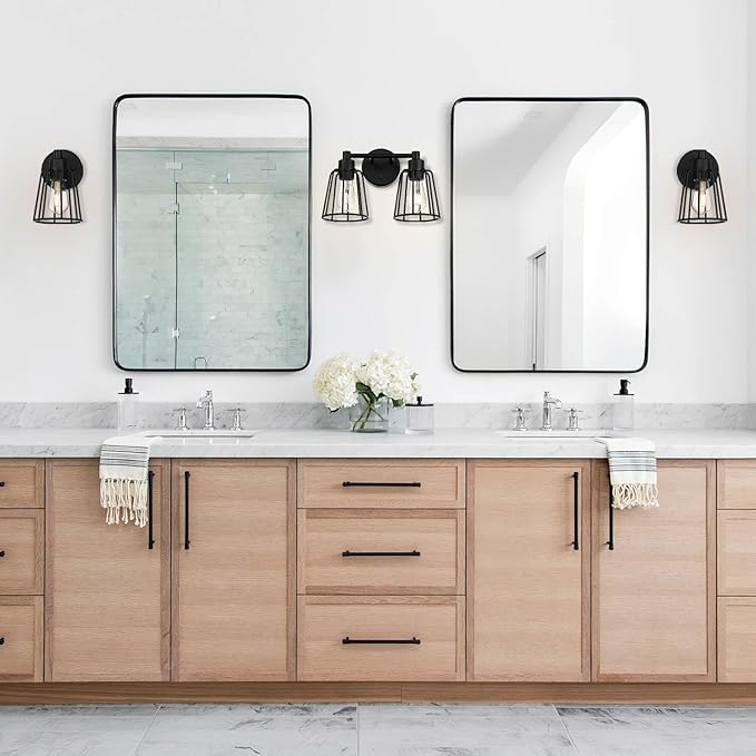 XiNBEi Lighting Wall Sconce, Vintage Cage Sconces Wall Lighting, Farmhouse Black Light Fixture XB-W1287-1-MB