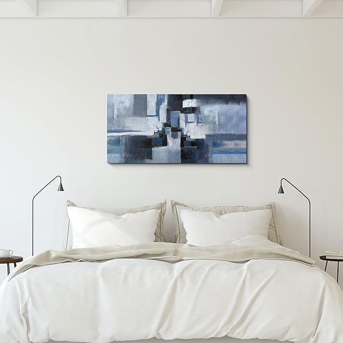 KLAKLA Abstracr Wall Art - Blue and Black Canvas Picture for Living Room Wall Decor - Bedroom Art Framed Artwork - 20x40 Inches Modern Wall Art
