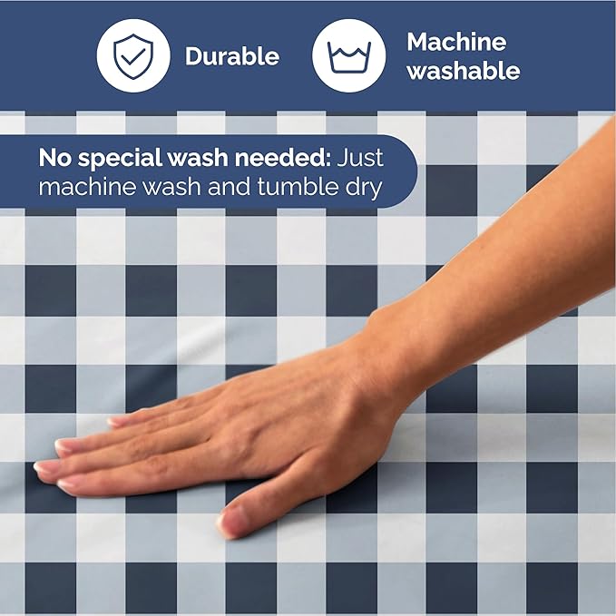 Blue Gingham Bed Sheet Set – 1 Flat & 1 Fitted Sheet & 2 Pillowcases w/ Deep Pockets – Grid, Plaid, Checkered Pattern Bedding - Wrinkle & Fade Resistant - Ultra-Soft, Breathable & Cooling - King Size