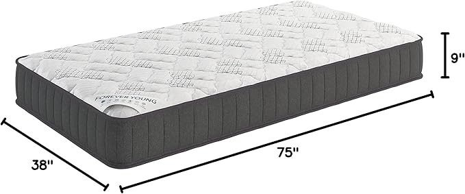 Ottomanson Twin 9" Hybrid Mattress - Medium-Firm Support - Made in USA - Individually Pocketed Coils & CertiPUR-US Foam - Fiberglass-Free - Bed in a Box
