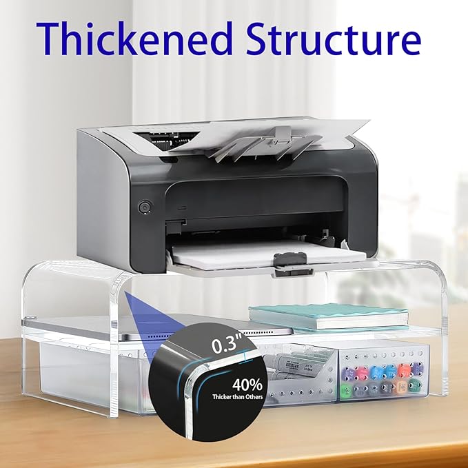 Acrylic Clear Desk Organizers and Accessories, 2-Tier Computer Monitor Stand Riser with Drawer, Laptop Stand, Office Desk Accessories for Office Supplies, Transparent