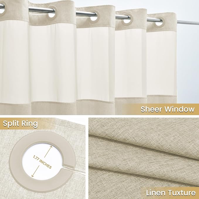 Stall No Hook Shower Curtain with Snap in Liner, Polyester Textured Shower Curtain with Liner Set, Waterproof Washable Hotel Style Shower Curtains for Bathroom, 36Wx74H, Cream