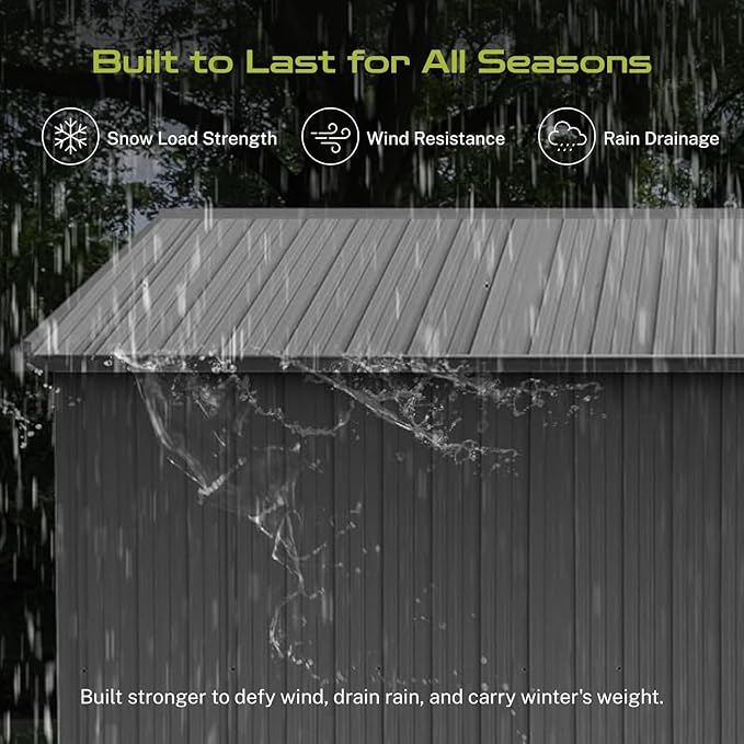 12x10 Ft Storage Shed Outdoor, XL Permanent Steel Building with Window, Sliding Doors and 4 Air Vents for Backyard Garden Patio Lawn - Grey