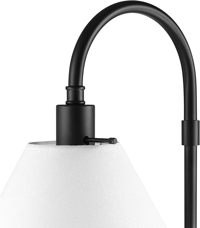GLOBE Electric 61000146 62" Floor Lamp, Matte Black, White Fabric Shade, On/Off Rotary Switch on Socket, 6-Foot Black Cord, Reading Light, Bedroom, Living Room, Home Decor
