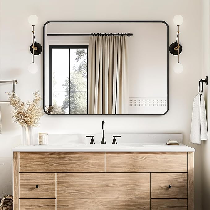 USHOWER Black Bathroom Mirror for Over Sink 30 x 40 Inch, Metal Frame Rectangle Vanity Mirror, Modern Farmhouse, Wall Mounted