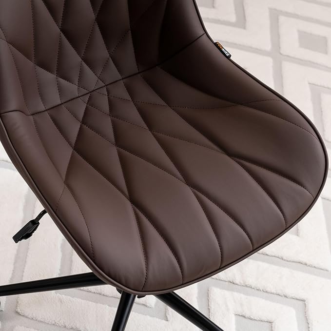Rowill Modern Office Chair - Ergonomic Swivel Leather Desk Chair with Curved Backrest, Height Adjustable Rolling with Wheels, Perfect for Study Room & Office, Brown
