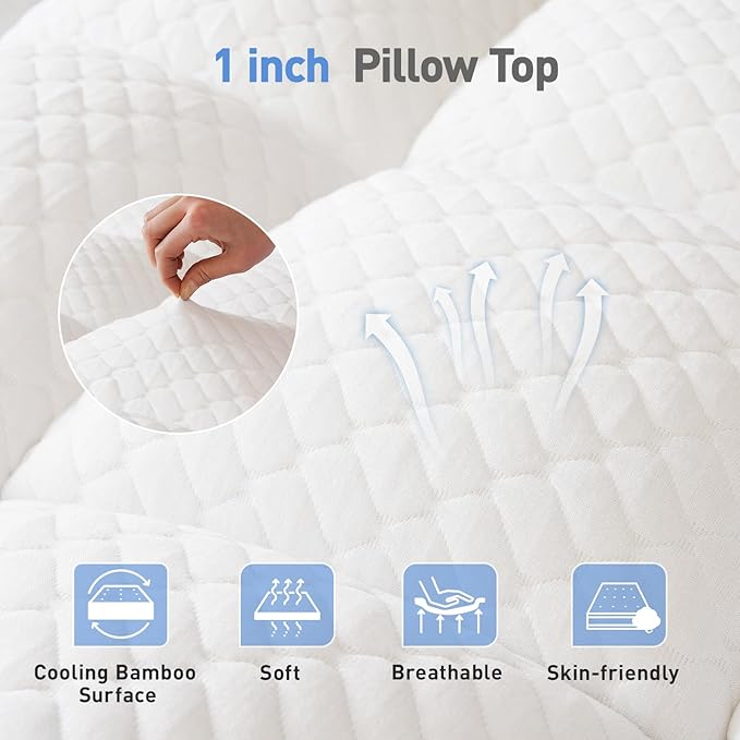 Dual Layer 3 Inch Memory Foam Mattress Topper Full Size, 2 Inch Cooling Gel Memory Foam Plus 1 Inch Down Alternative PillowTop Mattress Pad Cover with 8-21 Inch Deep Pocket