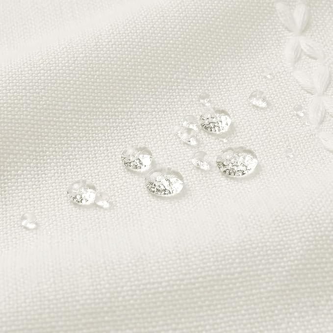 MitoVilla Boho Farmhouse Fabric Shower Curtain Set, Ivory Polyester Linen Shower Curtains for Vintage Rustic Bathroom Decor, Modern Neutral Wrinkle Resistant Cloth Shower Curtain, 72 x 72