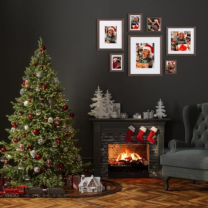 Egofine 8x10 Picture Frame Made of Solid Wood with Plexiglass, Display Pictures 4x6/5x7 with Mat or 8x10 Without Mat for Tabletop and Wall Mounting, Rustic Brown