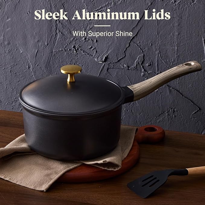 21Pcs Pots and Pans Set with Aluminum Lid, Nonstick Ti-Ceramic Cookware Sets, Induction Cookware Non Stick Cooking Set w/Frying Pans & Saucepans(PFOS, PFOA Free)-Black