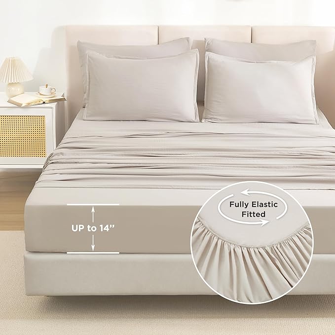 Litanika Full Size Comforter Sets Linen - 7 Pieces Bed in a Bag Full Bedding Comforter Sets, Solid Lightweight Bed Set with Comforter, Sheets, Pillowcases & Shams