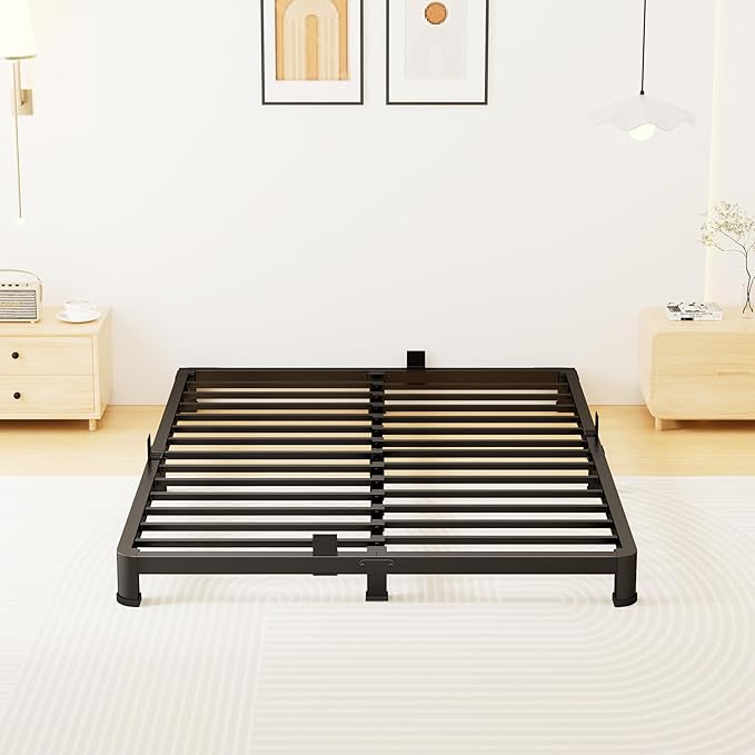 4 Inch King Bed Frame Low Profile, Heavy Duty Metal Platform Bed Frame with Round Corner Legs, Sturdy Mattress Foundation, No Box Spring Needed, Easy Assembly, Noise Free, Black