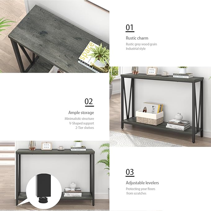 EXCEFUR Entryway Table, Rustic Wood Sofa Console Table with Storage, Modern Hallway Table for Living Room, Grey